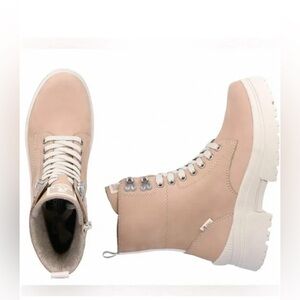 RIEKER Evolution!/Combat Moto/Boots/Camel Tan Suede/Lace-Up-Zip/Size-7
